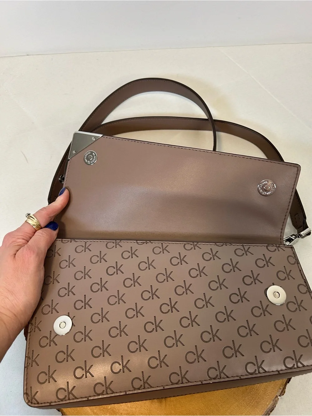 Calvin Klein Signature‎ Embossed Asymmetric Triple Compartment Shoulder Bag